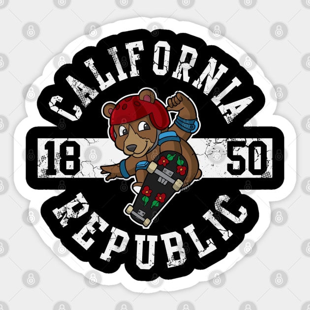 California Republic Bear Skater Skateboard Sticker by E